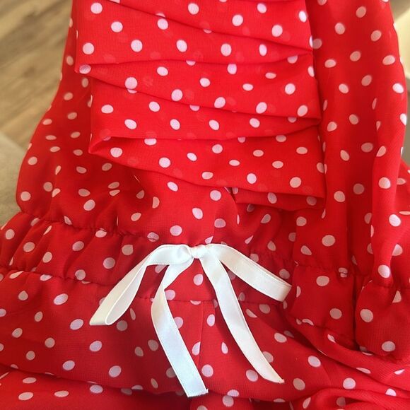 NWT Mia Belle Girls 6-7 Red and White Polka Dot Romper Lace Ruffles Photoshoot - Picture 3 of 5